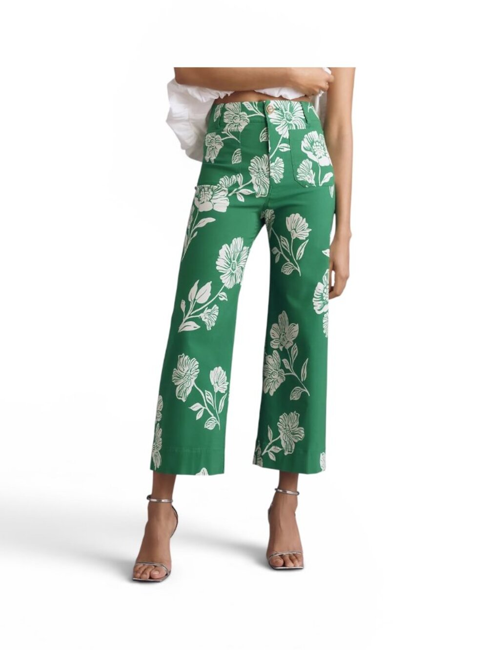 Anthropologie Maeve Colette Crop Wide Leg Pants  - Green Floral -  Size 29 - Picture 3 of 5